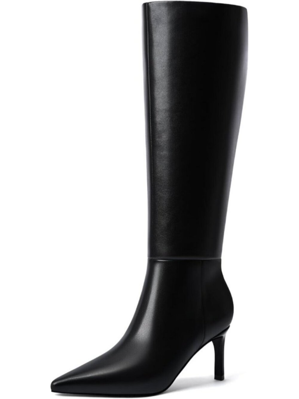 Women's Black Knee High Boots 2.5-Inch Stiletto Heel Boots Pointed Toe Tall Boot